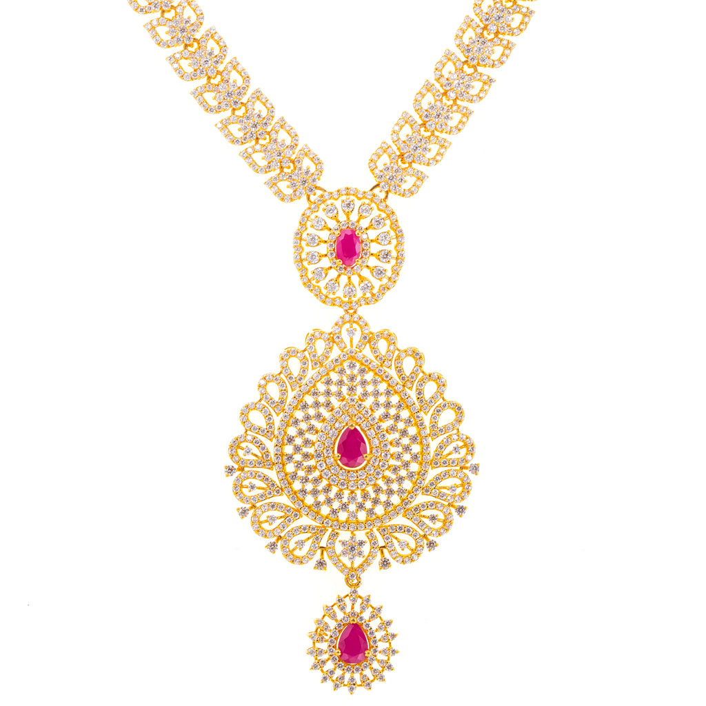 22K Yellow Gold, Ruby, & CZ Necklace (83.7gm) Virani Jewelers