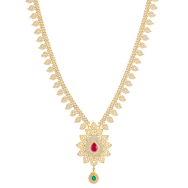 22K Yellow Gold, Gemstone, & CZ Necklace (96.2gm) | 


If you are looking for a piece of Indian gold jewelry to adorn your bridal or traditional gown...