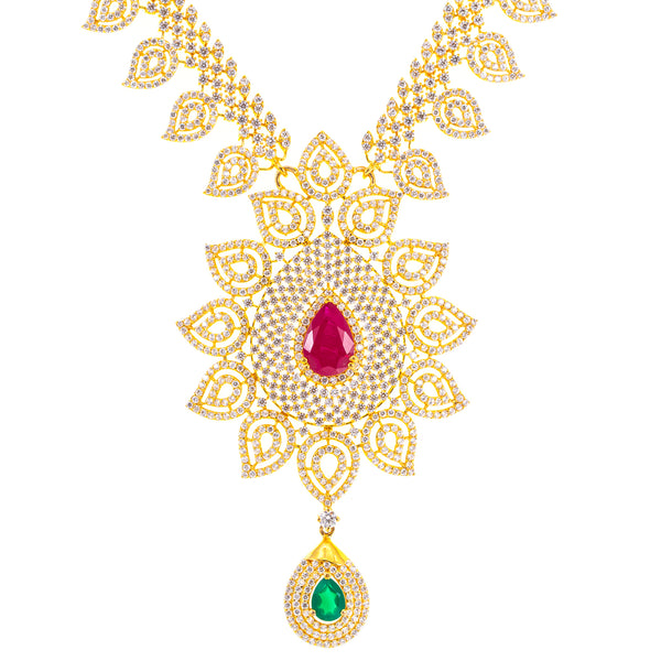 22K Yellow Gold, Gemstone, & CZ Necklace (96.2gm) | 


If you are looking for a piece of Indian gold jewelry to adorn your bridal or traditional gown...