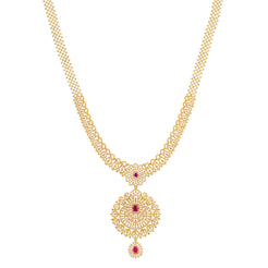 22K Yellow Gold, Ruby & CZ Necklace (95.4gm)