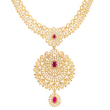 22K Yellow Gold, Ruby & CZ Necklace (95.4gm) | 


Adding this radiant 22k yellow gold necklace to your bridal, formal, or traditional gowns for ...