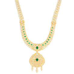 22K Yellow Gold, Emerald, Pearl & CZ Necklace (117.5gm)