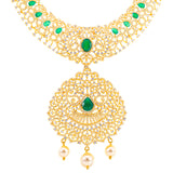 22K Yellow Gold, Emerald, Pearl & CZ Necklace (117.5gm) | 


This regal 22k gold necklace has a modern look and feel that is perfect for special occasions ...
