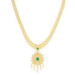 22K Yellow Gold, Emerald, Pearl & CZ Necklace (119.8gm)
