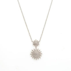 14K White Gold Diamond Necklace W/ VVS Diamonds & Double Sunburst Pendants - Virani Jewelers