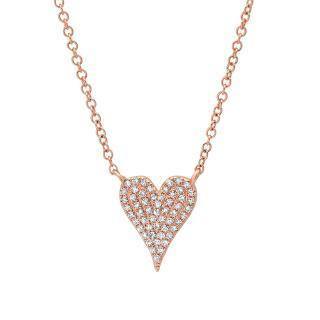 0.11ct 14k Rose Gold Diamond Pave Heart Necklace - Virani Jewelers | This is a 14K rose gold and diamond heart necklace. This 0.11ct diamond pave heart necklace measu...