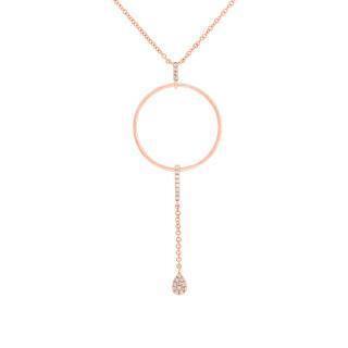 0.07ct 14k Rose Gold Diamond Pendant - Virani Jewelers | This is a 14k rose gold circle pendant with a hanging teardrop of diamonds. This 14K rose gold an...