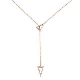 0.17ct 14k Rose Gold Diamond Triangle Lariat Necklace - Virani Jewelers | This is a Lariat 14K Rose Gold Triangle Necklace with 0.17ct diamonds.This diamond triangle neckl...