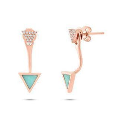 0.09ct Diamond & 0.40ct Composite Turquoise 14k Rose Gold Triangle Earring Jacket with Stud - Virani Jewelers