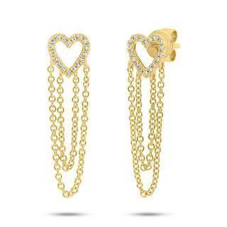 0.09ct 14k Yellow Gold Diamond Heart Earring - Virani Jewelers | These are 14K gold and .09ct diamond heart dangle earrings. They measure 1.05