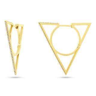 0.21ct 14k Yellow Gold Diamond Triangle Earring - Virani Jewelers | 14K Gold Triangle Earrings with 0.21ct Diamonds. These 14K gold geometric hoop earrings measure 1...