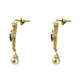 18K Multi Tone Gold Diamond Earrings & Necklace Set W/ VVS Diamonds, Rubies, South Sea Pearl & Pear Shaped Pendant - Virani Jewelers | 18K Multi-Tone Gold Diamond Earrings and Necklace Set W/ VVS Diamonds, Rubies, South Sea Pearl, a...