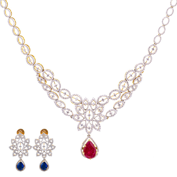 18K Gold Diamond Jewelry Set (40.2gm) | 
Add a decadent layer of shimmer and shine to your ears and neck with this magnificent 18 karat g...
