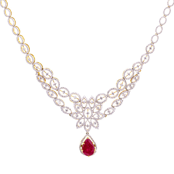 18K Gold Diamond Jewelry Set (40.2gm) | 
Add a decadent layer of shimmer and shine to your ears and neck with this magnificent 18 karat g...