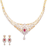 18K Gold Diamond Jewelry Set (48.6gm) | 
This gorgeous 18 karat gold necklace and earring set is flush with glimmering diamonds and ruby ...