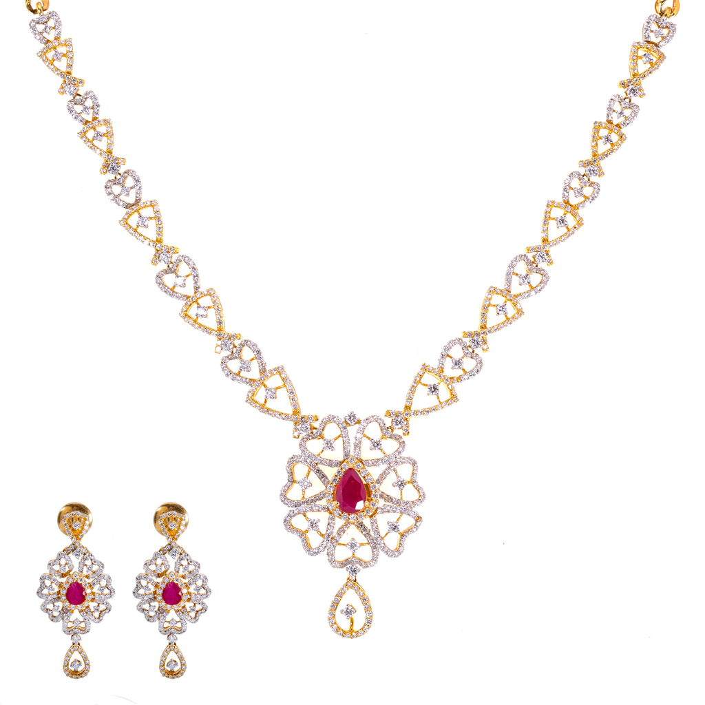 18K Gold Diamond Jewelry Set (35gm) | 
Wear this gleaming 18 karat gold, diamond, and ruby jewelry set with your favorite formal wear f...