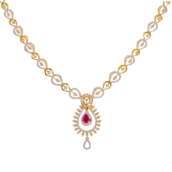 18K Gold Diamond Jewelry Set (35.2gm) | Add the sophistication of diamonds and rubies to your favorite formal or traditional outfits with...