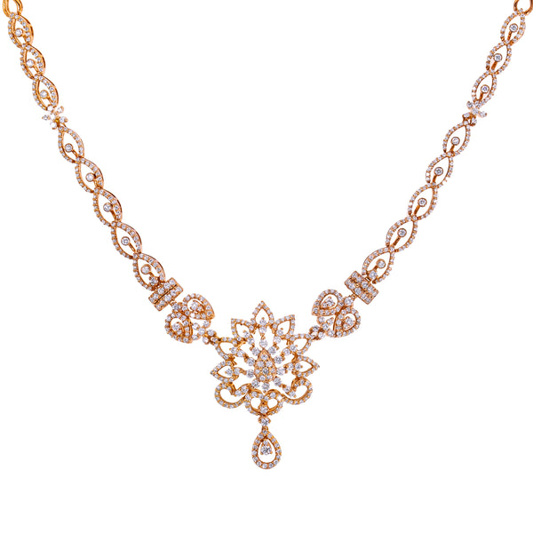 18K Rose Gold Diamond Jewelry Set (37.4gm) | 
Adorn your neck and wrist with the fine diamonds and gleaming gold. This beautiful 18k rose gold...
