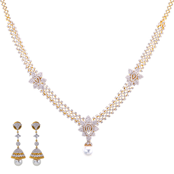 18K Yellow Gold Diamond Jewelry Set (61.9gm) | 
This one of a kind 18 karat yellow gold and diamond jewelry set has a magnificent cultural desig...