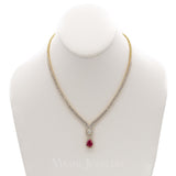 5.82CT Diamond Box Chain Necklace and Earrings Set in 18k Yellow Gold W/ Drop Ruby Pendant - Virani Jewelers | 5.82CT Diamond Box Chain Necklace and Earrings Set in 18k Yellow Gold W/ Drop Ruby Pendant for wo...