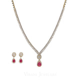 5.82CT Diamond Box Chain Necklace and Earrings Set in 18k Yellow Gold W/ Drop Ruby Pendant - Virani Jewelers | 5.82CT Diamond Box Chain Necklace and Earrings Set in 18k Yellow Gold W/ Drop Ruby Pendant for wo...