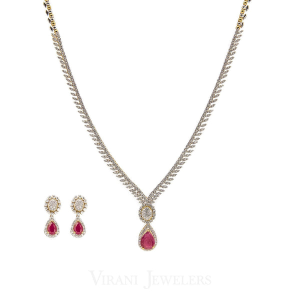 5.82CT Diamond Box Chain Necklace and Earrings Set in 18k Yellow Gold W/ Drop Ruby Pendant - Virani Jewelers | 5.82CT Diamond Box Chain Necklace and Earrings Set in 18k Yellow Gold W/ Drop Ruby Pendant for wo...