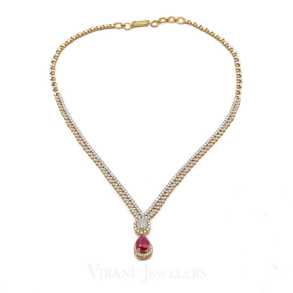 5.82CT Diamond Box Chain Necklace and Earrings Set in 18k Yellow Gold W/ Drop Ruby Pendant - Virani Jewelers | 5.82CT Diamond Box Chain Necklace and Earrings Set in 18k Yellow Gold W/ Drop Ruby Pendant for wo...