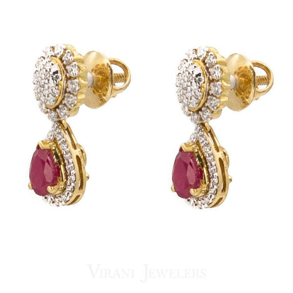 5.82CT Diamond Box Chain Necklace and Earrings Set in 18k Yellow Gold W/ Drop Ruby Pendant - Virani Jewelers | 5.82CT Diamond Box Chain Necklace and Earrings Set in 18k Yellow Gold W/ Drop Ruby Pendant for wo...