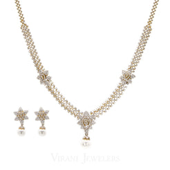 8.74CT VVS Diamond Necklace & Earring Set in 18K Gold W/ Floral Accent Design