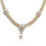 8.74CT VVS Diamond Necklace & Earring Set in 18K Gold W/ Floral Accent Design | 8.74CT VVS Floral Diamond Necklace & Earring Set in 18K Gold for women. Necklace is accompani...