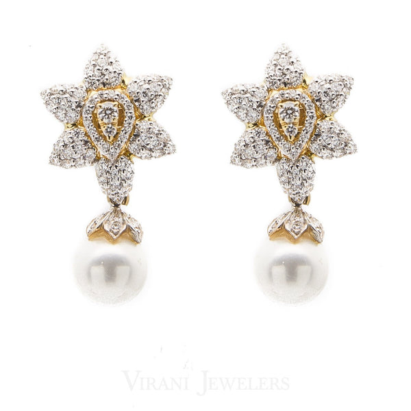 8.74CT VVS Diamond Necklace & Earring Set in 18K Gold W/ Floral Accent Design | 8.74CT VVS Floral Diamond Necklace & Earring Set in 18K Gold for women. Necklace is accompani...