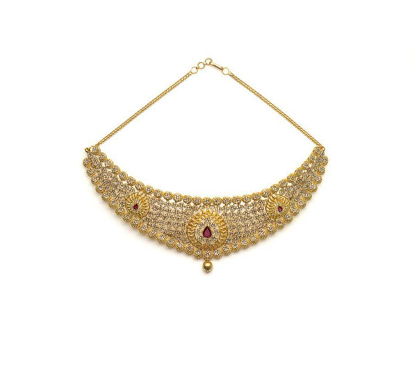 22K Yellow Gold Uncut Diamond Choker Necklace W/ 25.59ct SI Uncut Diamonds & Precious Rubies - Virani Jewelers | Behold the beauty of the raw elements in this 22K yellow gold diamond choker necklace from Virani...