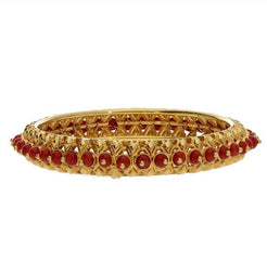 22K Yellow Gold Coral Bangle W/ Wire-Set Red Coral Beads - Virani Jewelers