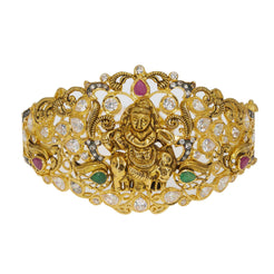 22K Yellow Antique Gold Laxmi Bangle W/ Emeralds, Rubies, CZ & Chandelier Display - Virani Jewelers