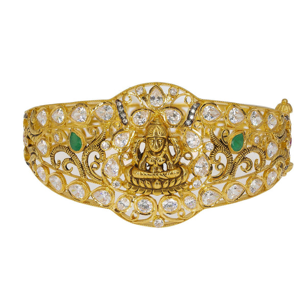 22K Gold Bangle - Virani Jewelers | Enjoy the radiance of precious gemstone designs on this 22K yellow antique gold Laxmi bangle from...