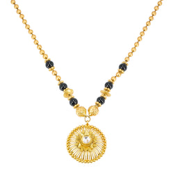 22K Yellow Antique Gold Mangalsutra Necklace W/ Kundan & Laser Cut Pendant - Virani Jewelers