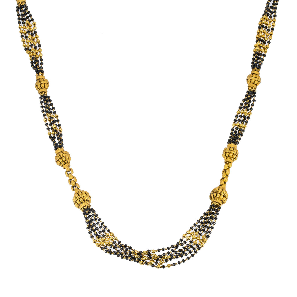 22K Yellow Gold Antique Mangalsutra Necklace W/ Multi Strands & Large Gold Balls - Virani Jewelers | Accentuate your look with this bold and unique 22K yellow antique gold Mangalsutra necklace from ...