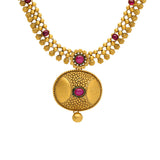 22K Yellow Gold Antique Necklace and Earrings Set W/ Ruby - Virani Jewelers | 


Exuding ethereal charm and an antique allure, the 22K antique gold necklace has a stunning des...