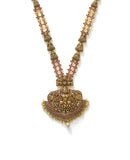 22K Yellow Gold Antique Temple Necklace W/ Rubies, Pearls & Laxmi Pendant - Virani Jewelers | Let the luxury of tradition exude through this stunning 22K Yellow Gold Antique Temple Necklace f...