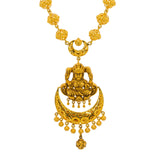 22K Yellow Gold Antique Necklace & Jhumki Earrings Set W/ Laxmi Pendant - Virani Jewelers | Be bold and elegant with this most exquisite 22K yellow gold antique Temple necklace and earrings...