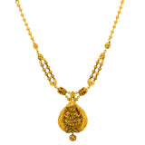 22K Yellow Gold Antique Necklace & Jhumki Earrings Set W/ Laxmi Pendant & Split Chain - Virani Jewelers | Make an undeniably bold statement with this stunning 22K yellow gold antique Temple necklace and ...