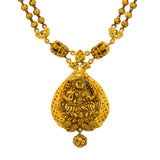 22K Yellow Gold Antique Necklace & Jhumki Earrings Set W/ Laxmi Pendant & Split Chain - Virani Jewelers | Make an undeniably bold statement with this stunning 22K yellow gold antique Temple necklace and ...