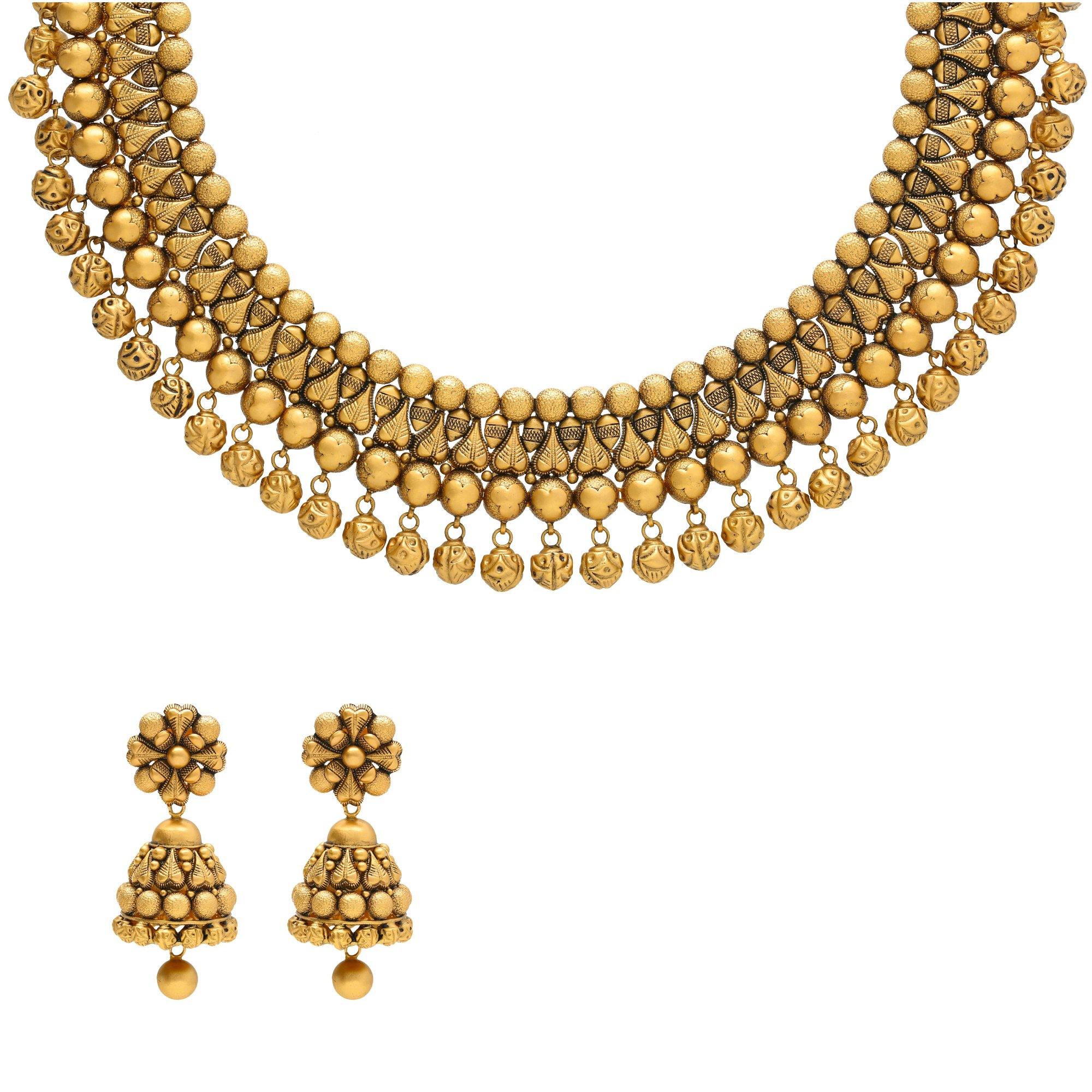 Virani Jewelers 22K Yellow Gold Antique Necklace and Earrings Set