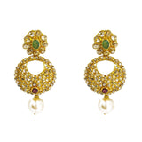22K Yellow Gold Set Necklace & Earrings W/ Uncut Diamonds, Rubies & Emeralds on Three-Row Chain - Virani Jewelers |  22K Yellow Gold Set Necklace & Earrings W/ Uncut Diamonds, Rubies & Emeralds on Three-Ro...