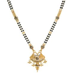 An image of a 22K yellow gold necklace with a flared pendant from Virani Jewelers