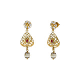 22K Yellow Antique Gold Drop Earrings W/ CZ, Rubies, Pearls & Laser Cut Design - Virani Jewelers | 


Exude elegance with the classic touches of fine design with special jewelry like this 22K yell...