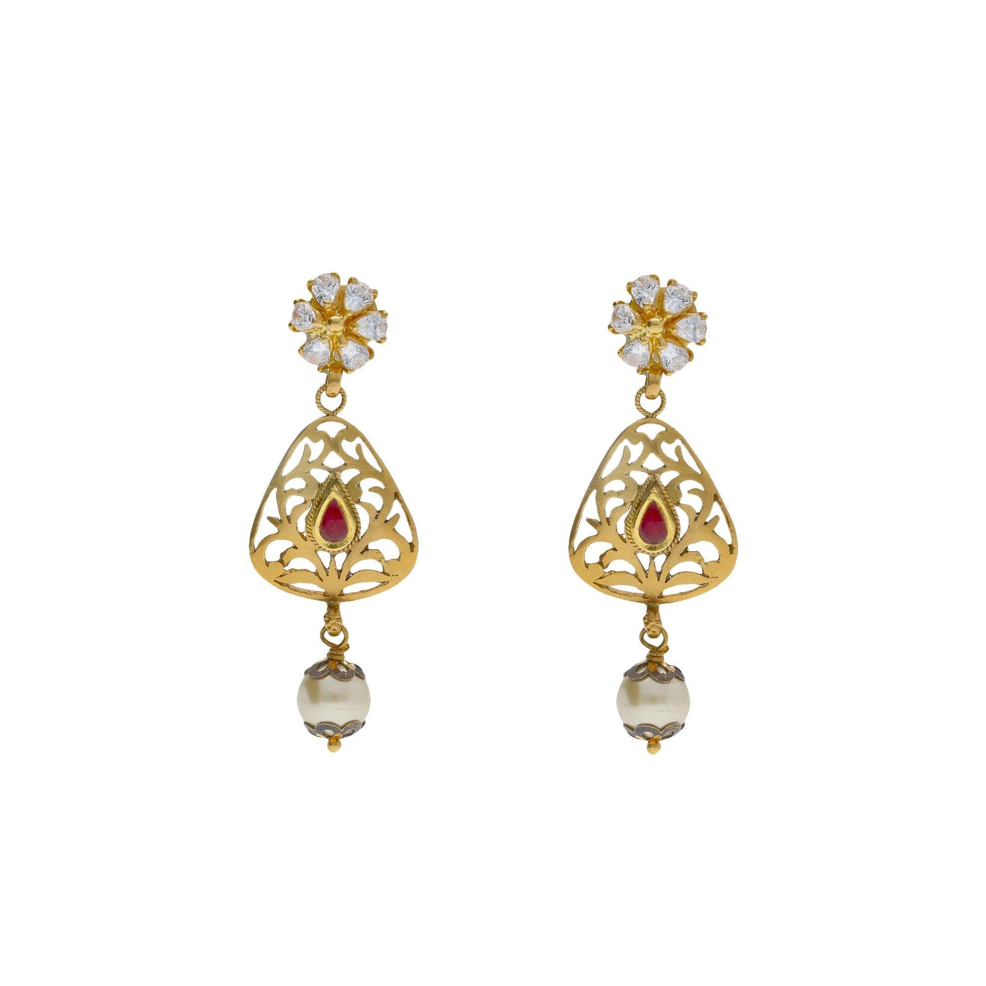 22K Yellow Gold Drop Earrings WMeenakari Design 206 grams  Virani  Jewelers