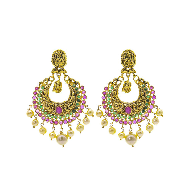 An image of the Antique Laxmi Temple 22K gold earrings from Virani Jewelers. | Turn heads as soon as you walk in the room with this 22K gold necklace set from Virani Jewelers!
...