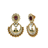 22K Yellow Antique Gold Chandbali Pendant & Earrings Set W/ Kundan, Rubies & Emeralds - Virani Jewelers | 



Bring in the elements of precious gemstone designs and antique gold to your attire with piece...