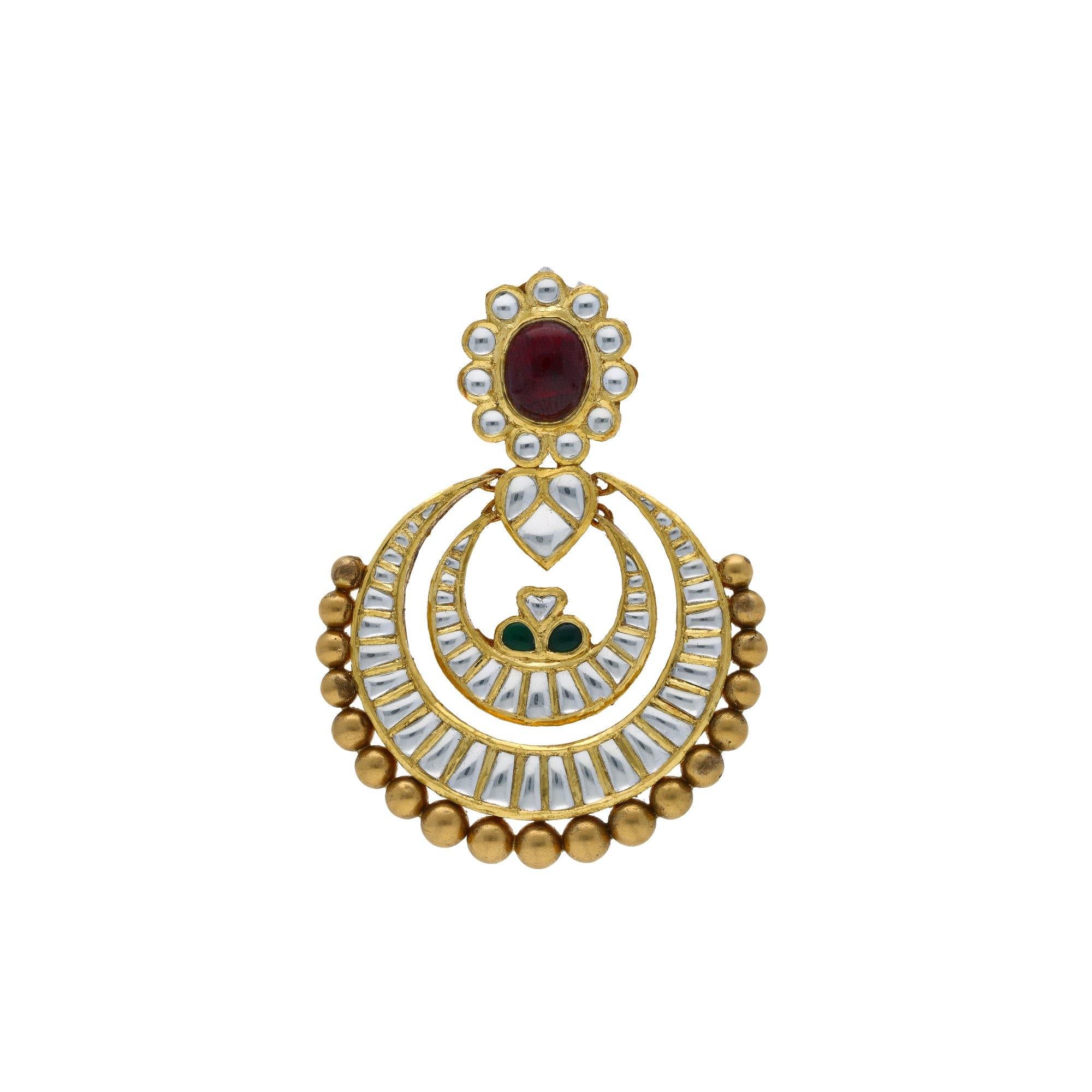 Earring – Antique Chand Bali Cob Ruby Pearl Hanging – South Screw | Gujjadi  Swarna Jewellers